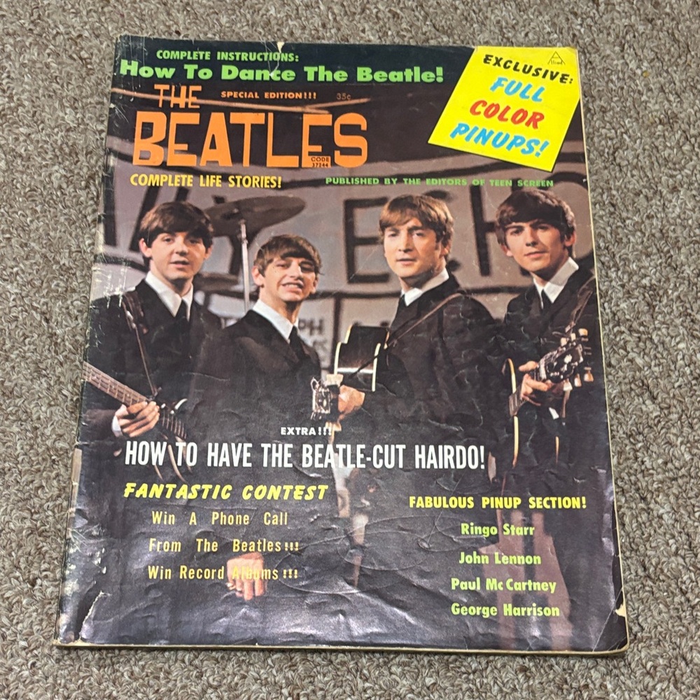 Vintage 1964 Teen Screen The Beatles Color Pin-Up Album Magazine Complete